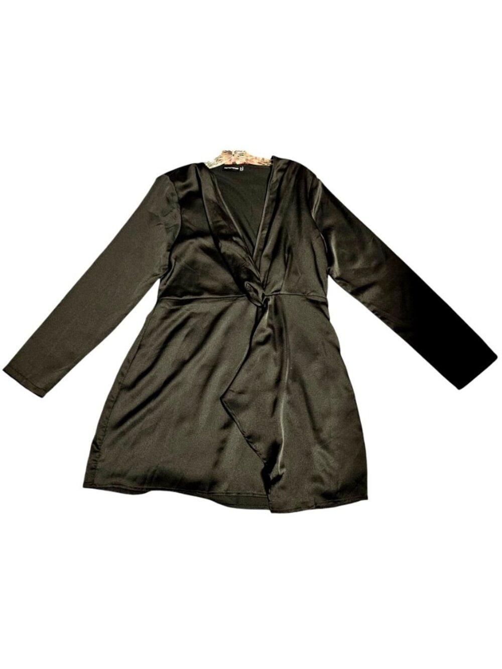 PrettyLittleThing Womens Black Wrap Front Long Sleeve Tunic Dress Size 12 - Picture 8 of 13